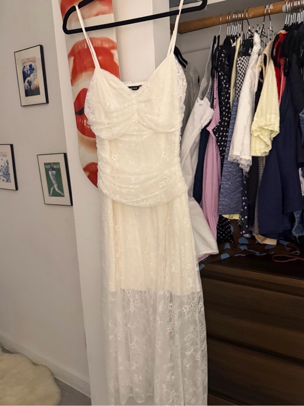 Ivory Lace Maxi Dress with Spaghetti Straps